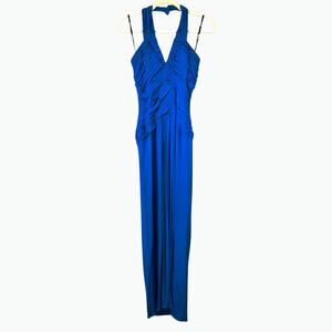 TADASHI COLLECTION Cobalt Blue Evening Gown Ruched Halter Size Small Prom